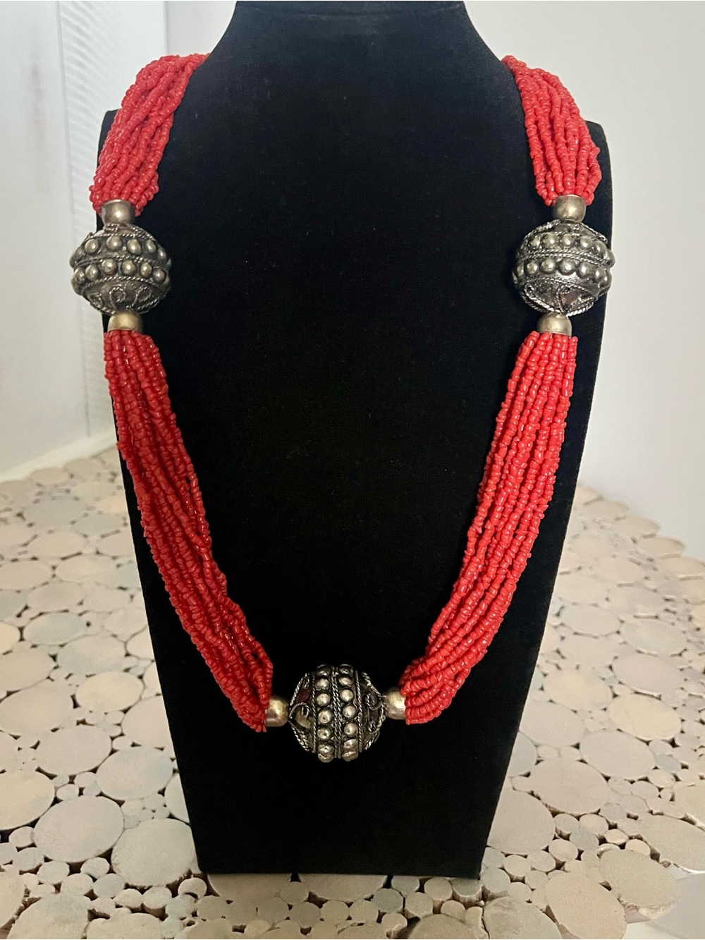 SS Bali Coral Multi Strand Necklace 27”
Statement Piece